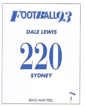 1993 Select AFL Stickers #220 Dale Lewis Back